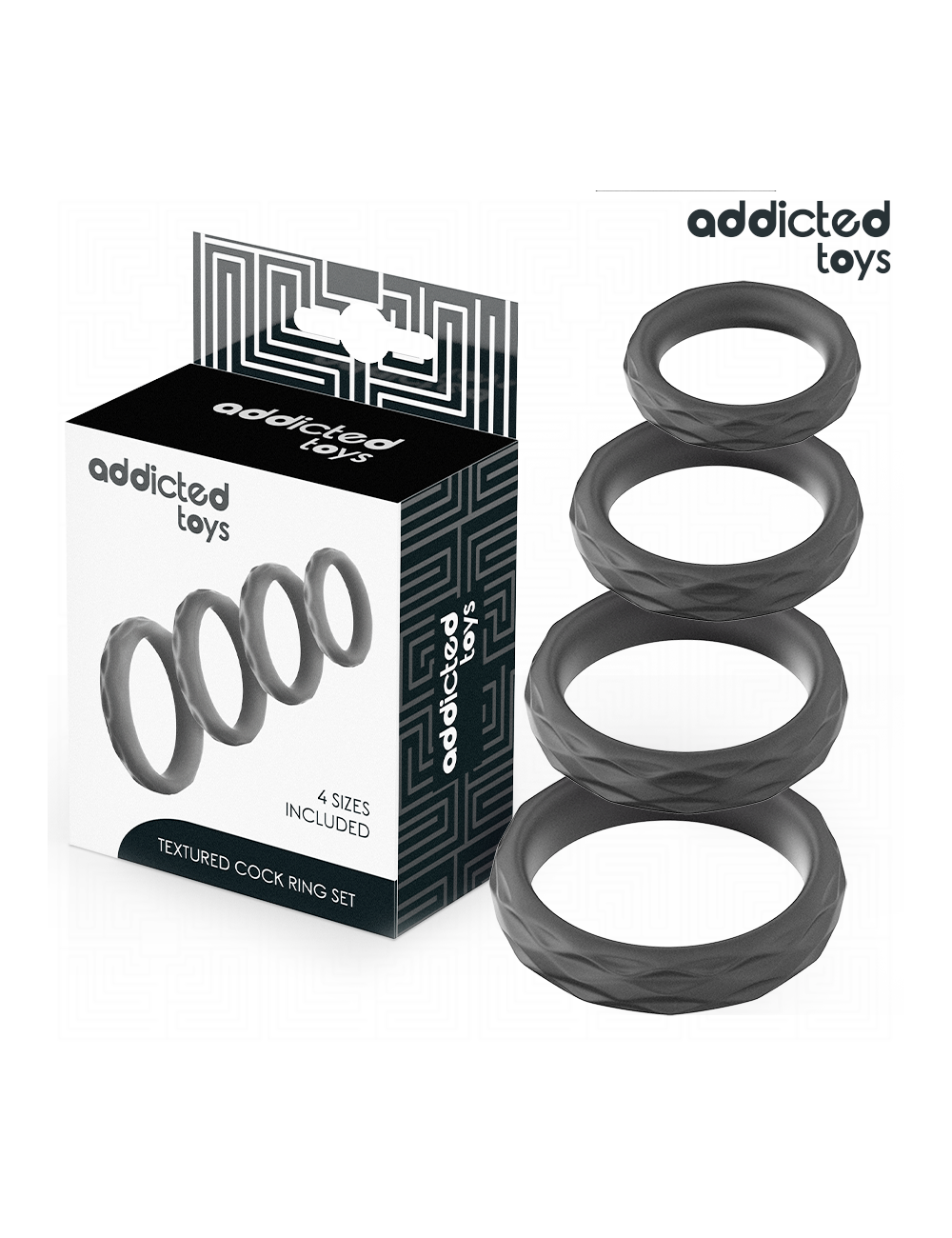 ADDICTED TOYS - SET DI ANELLI PER IL PENE TESTURIZZATI 4 MISURE