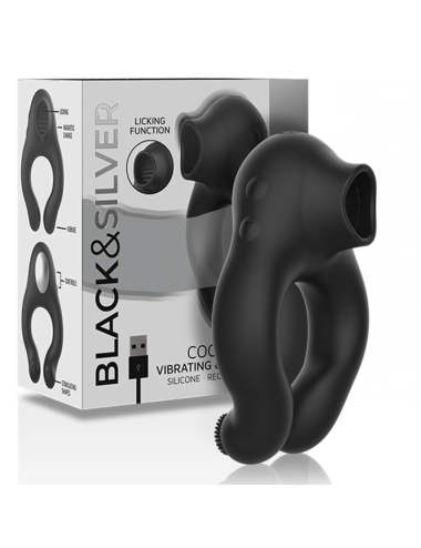 BLACK&SILVER - ANELLO VIBRATORE IN SILICONE 3 MOTORI RICARICABILE NERO