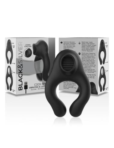 BLACK&SILVER - ANELLO VIBRATORE IN SILICONE 3 MOTORI RICARICABILE NERO