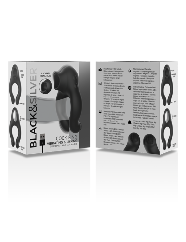 BLACK&SILVER - ANELLO VIBRATORE IN SILICONE 3 MOTORI RICARICABILE NERO