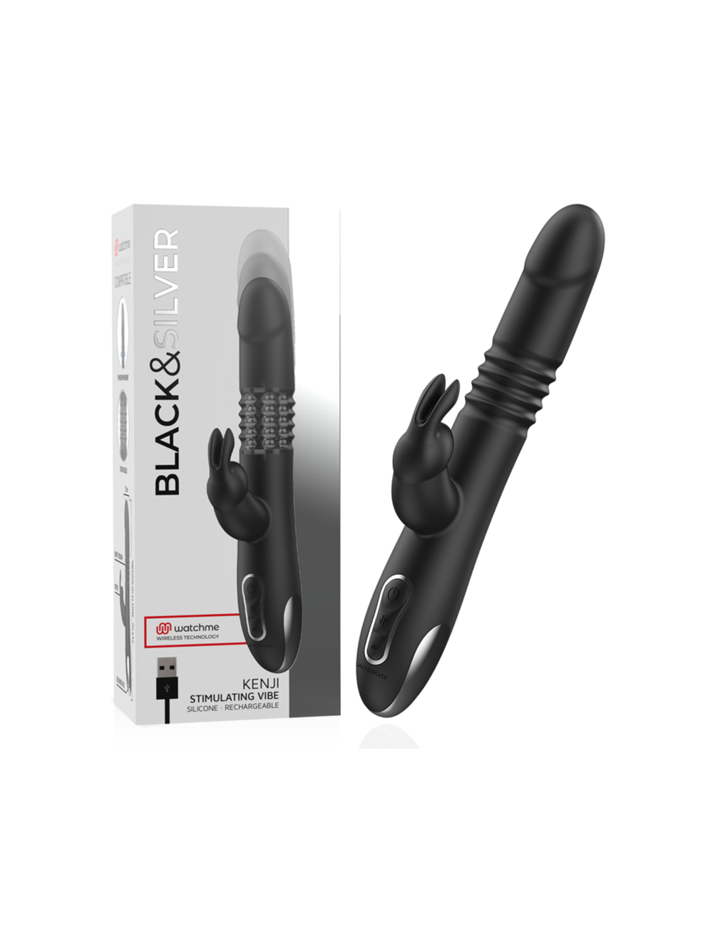BLACK&SILVER - VIBRA STIMOLANTE KENJI COMPATIBILE CON LA TECNOLOGIA WIRELESS WATCHME