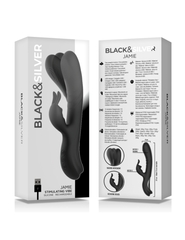 BLACK&SILVER - STIMOLATORE CONIGLIO IN SILICONE RICARICABILE JAMIE NERO