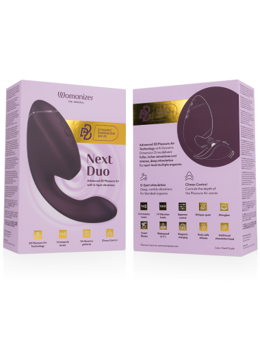 WOMANIZER - DUO NEXT STIMOLATORE DOPPIO CLITORIDEO E PUNTO G VIOLA SCURO