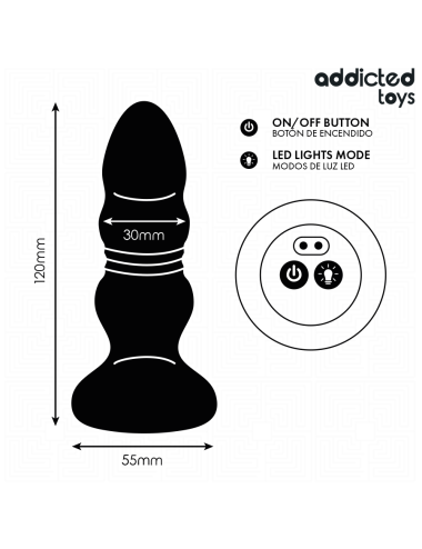 ADDICTED TOYS - TAPPO ANALE ROTANTE E VIBRANTE, LUCE LED, TELECOMANDO