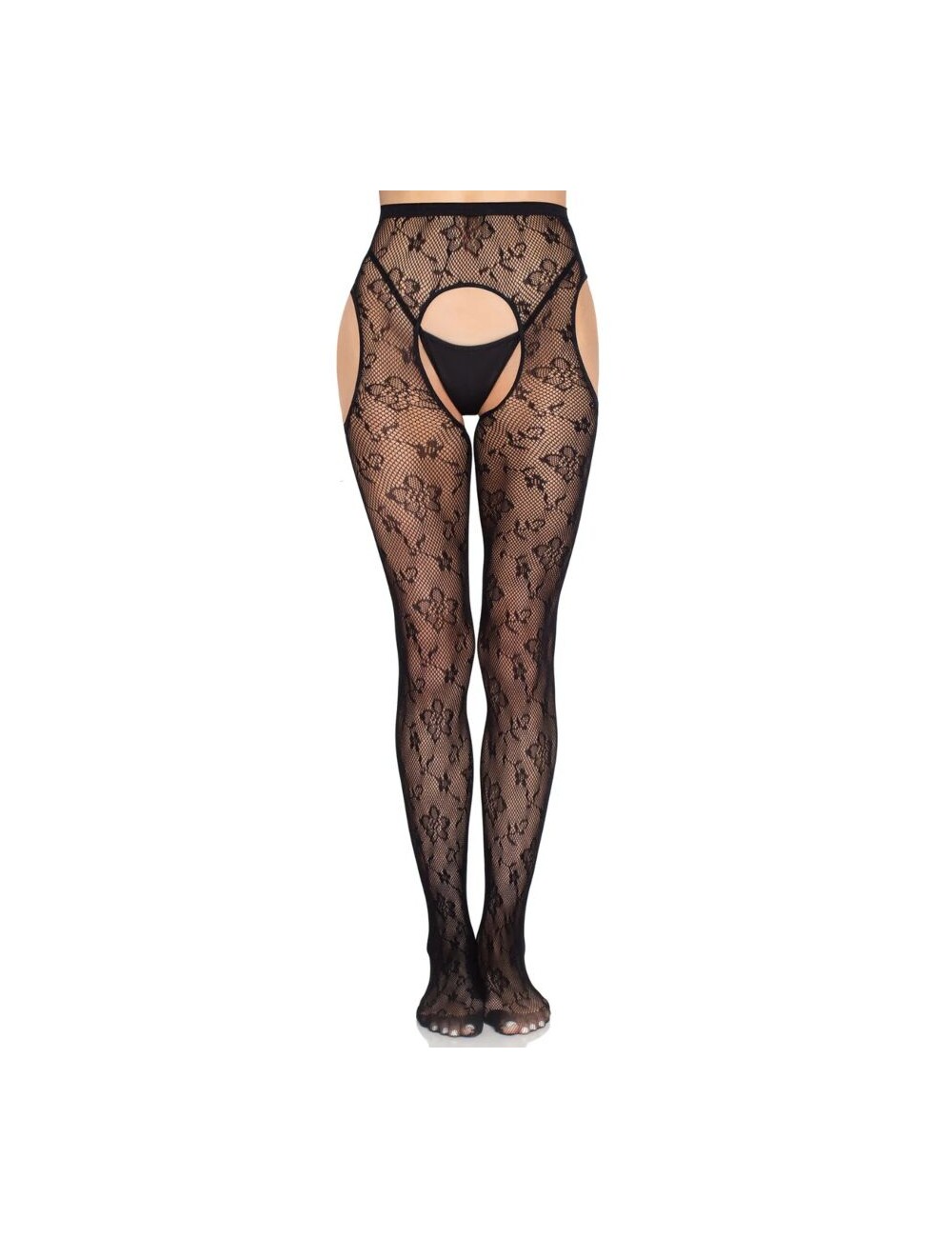 LEG AVENUE - COLLANT CON REGGICALZE BLOOM NET 1967 NERO - TAGLIA UNICA