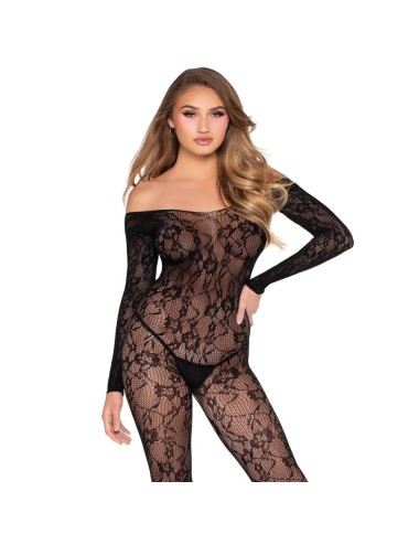 LEG AVENUE - 89366 BODYSTOCKING IN PIZZO NERO - TAGLIA UNICA