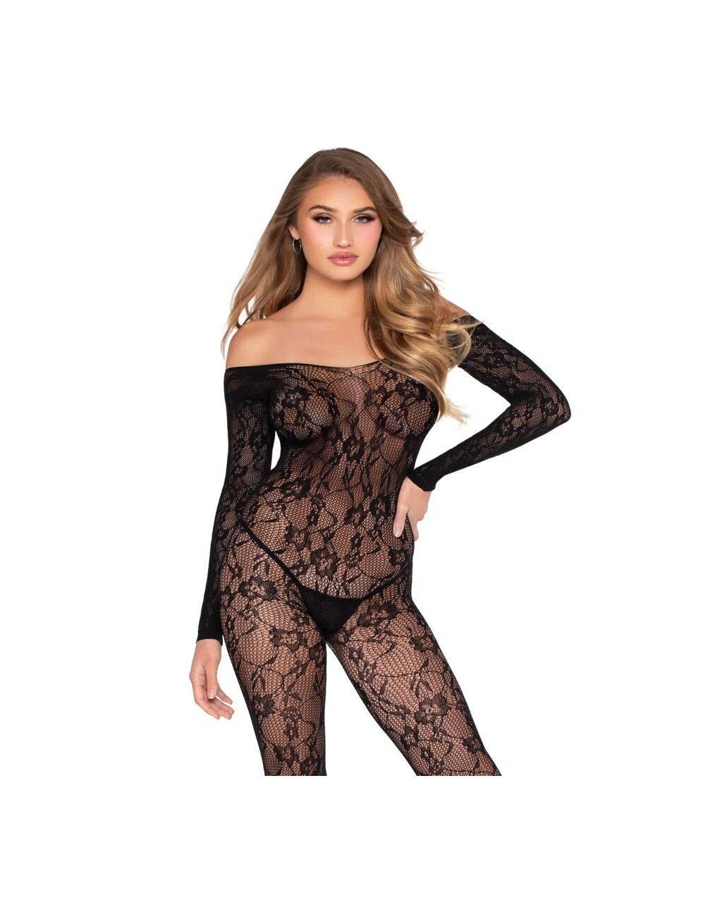 LEG AVENUE - 89366 BODYSTOCKING IN PIZZO NERO - TAGLIA UNICA