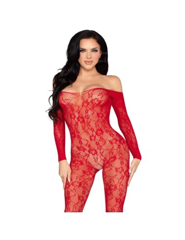 LEG AVENUE - 89366 BODYSTOCKING IN PIZZO ROSSO - TAGLIA UNICA