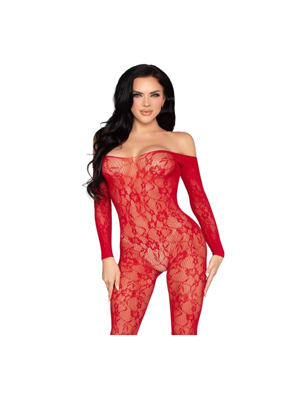 LEG AVENUE - 89366 BODYSTOCKING IN PIZZO ROSSO - TAGLIA UNICA