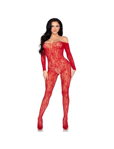 LEG AVENUE - 89366 BODYSTOCKING IN PIZZO ROSSO - TAGLIA UNICA