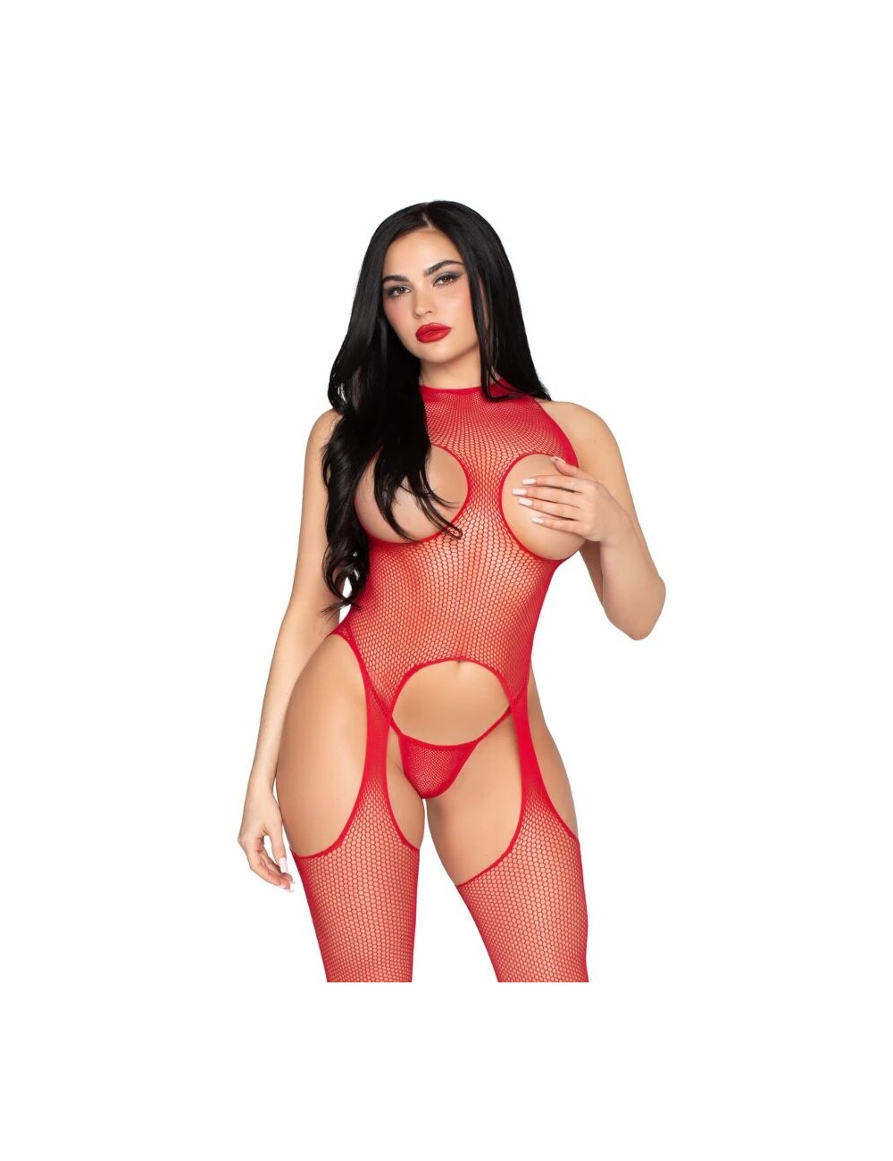 LEG AVENUE - 89374 BODYSTOCKING E SLIP SENZA COPPE ROSSO - TAGLIA UNICA