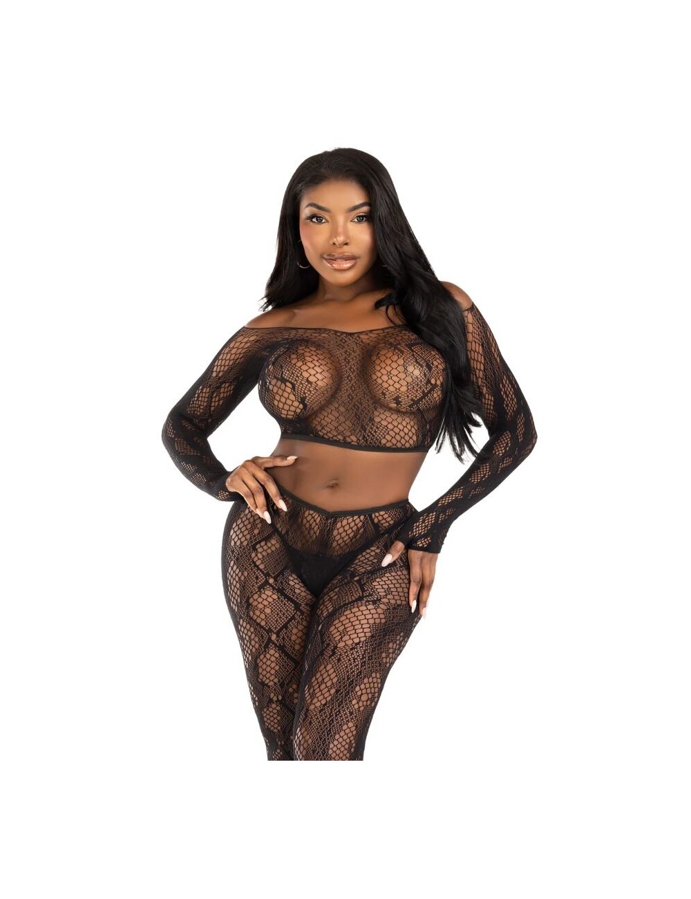 LEG AVENUE - 89373 TOP CORTO IN PITONE E COLLANT SENZA PIEDE NERO - TAGLIA UNICA