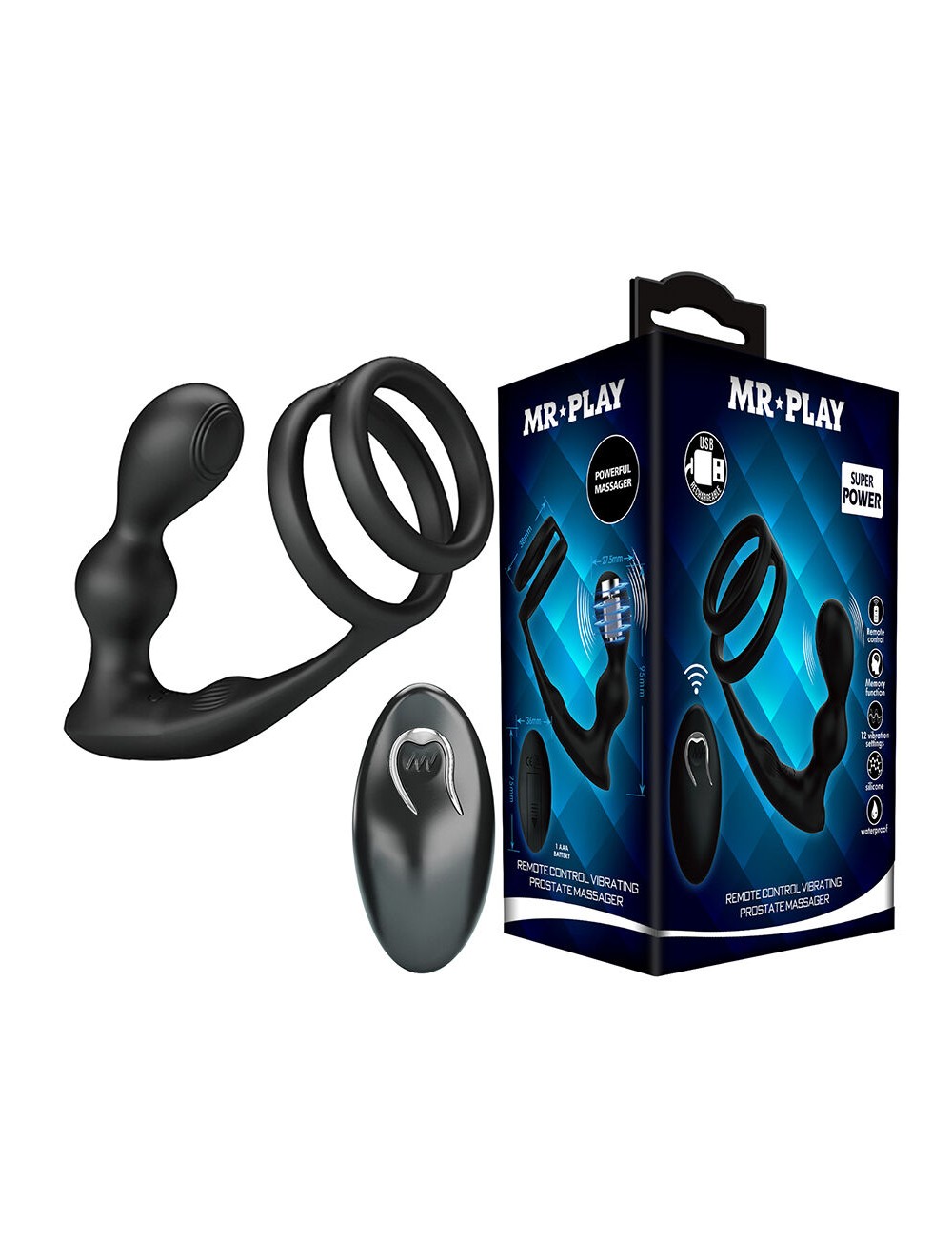 MR PLAY - PLUG ANALE VIBRANTE CON ANELLO PER PENE E TELECOMANDO