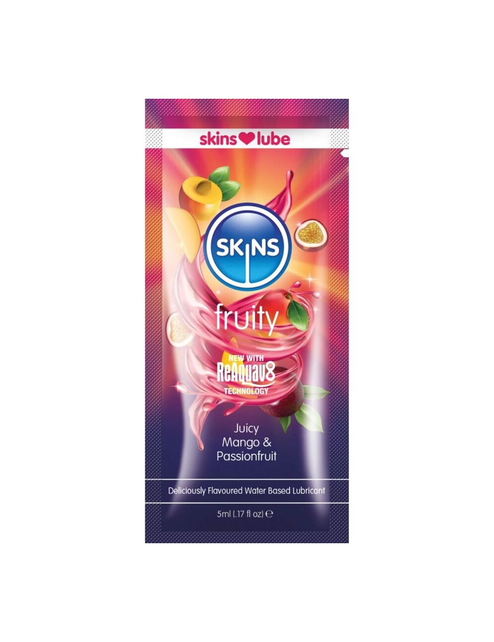 SKINS - LUBRIFICANTE FRUTTATO A BASE D'ACQUA MANGO E FRUTTO DELLA PASSIONE MONODOSE 5 ML