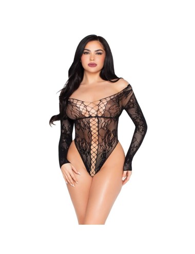 LEG AVENUE - 89370 TEDDY IN RETE E PIZZO NERO - TAGLIA UNICA