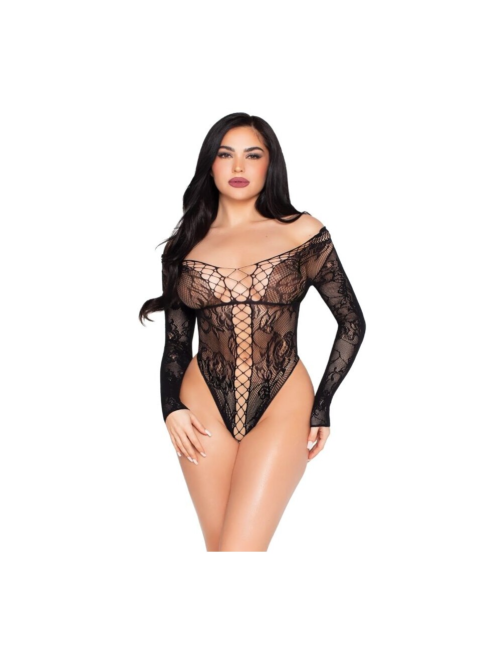 LEG AVENUE - 89370 TEDDY IN RETE E PIZZO NERO - TAGLIA UNICA