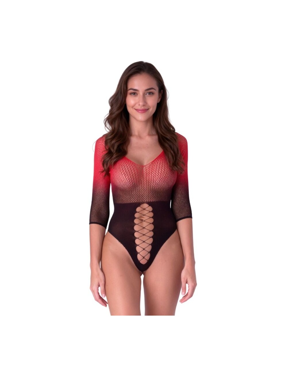 PASSION - BS118 BODYSTOCKING IN RETE NERA E ROSSA
