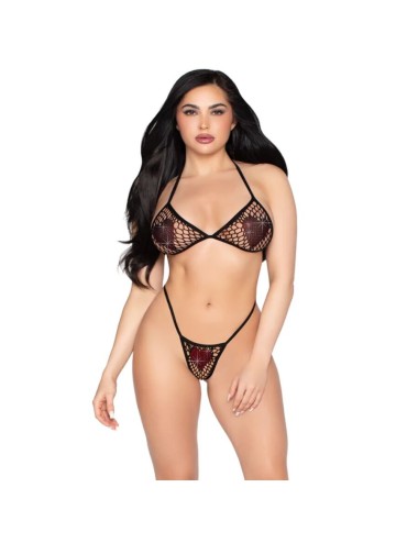 LEG AVENUE - 86147 REGGISENO A RETE E PERIZOMA NERO - TAGLIA UNICA
