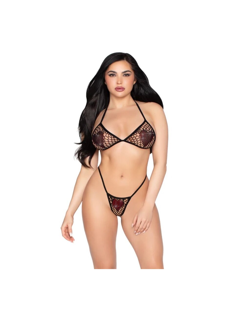 LEG AVENUE - 86147 REGGISENO A RETE E PERIZOMA NERO - TAGLIA UNICA