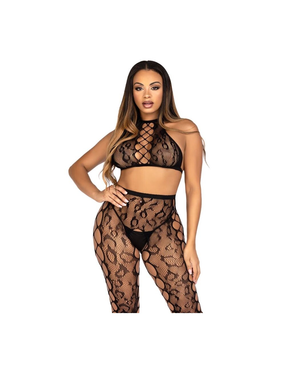 LEG AVENUE - 89372 CROP TOP E COLLANT SENZA CAVALLO NERO - TAGLIA UNICA