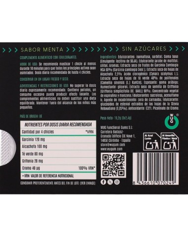 WUG DIET - BLISTER DI GOMME DA MASTICARE FUNZIONALI ALLA MENTA SENZA ZUCCHERO, 8 PEZZI