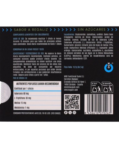 WUG OFF - GOMME DA MASTICARE AL GUSTO DI LIQUIRIZIA CON MELATONINA FUNZIONALE E VALERIANA, 8 PEZZI, IN BLISTER