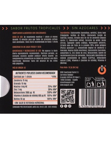 WUG SOLAR - GOMME DA MASTICARE FUNZIONALI CON VITAMINE E ZINCO AL GUSTO DI FRUTTI TROPICALI, CONFEZIONE DA 8 PEZZI