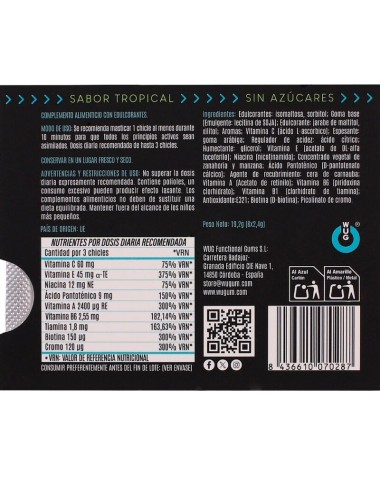 WUG MULTIVIT - MULTIVITAMINICO FUNZIONALE AL GUSTO TROPICALE, BLISTER DI GOMME DA MASTICARE, 8 PEZZI