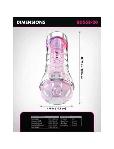 PDX ELITE - VIEWTUBE XXL LED TRASPARENTE STROKER 27,3 CM