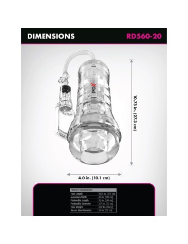 PDX ELITE - ASPIRATORE A TUBO DI VISTA XXL TRASPARENTE CON POMPA DI ASPIRAZIONE 27,3 CM