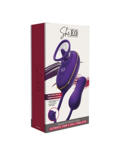 SHE.E.O - STRUMENTO DI ASPIRAZIONE CLITORIDEA CON EFFETTO LECCHIO E STIMOLATORE ANALE VIOLA