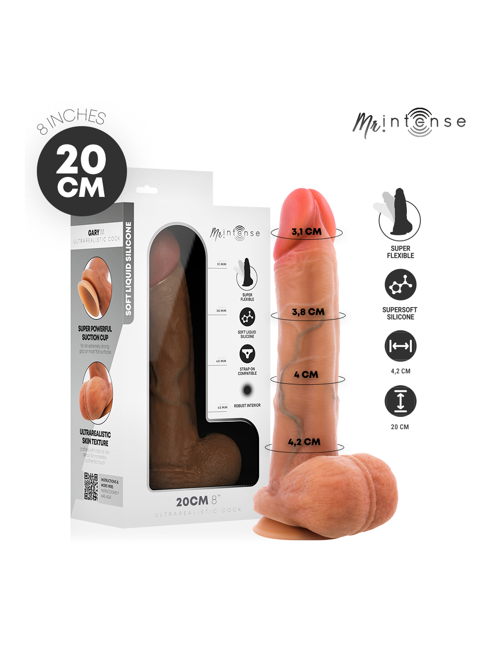 MR INTENSE - GARY M PENE IN SILICONE ULTRA-REALISTICO CON TESTICOLI 20 CM -Ø- 4