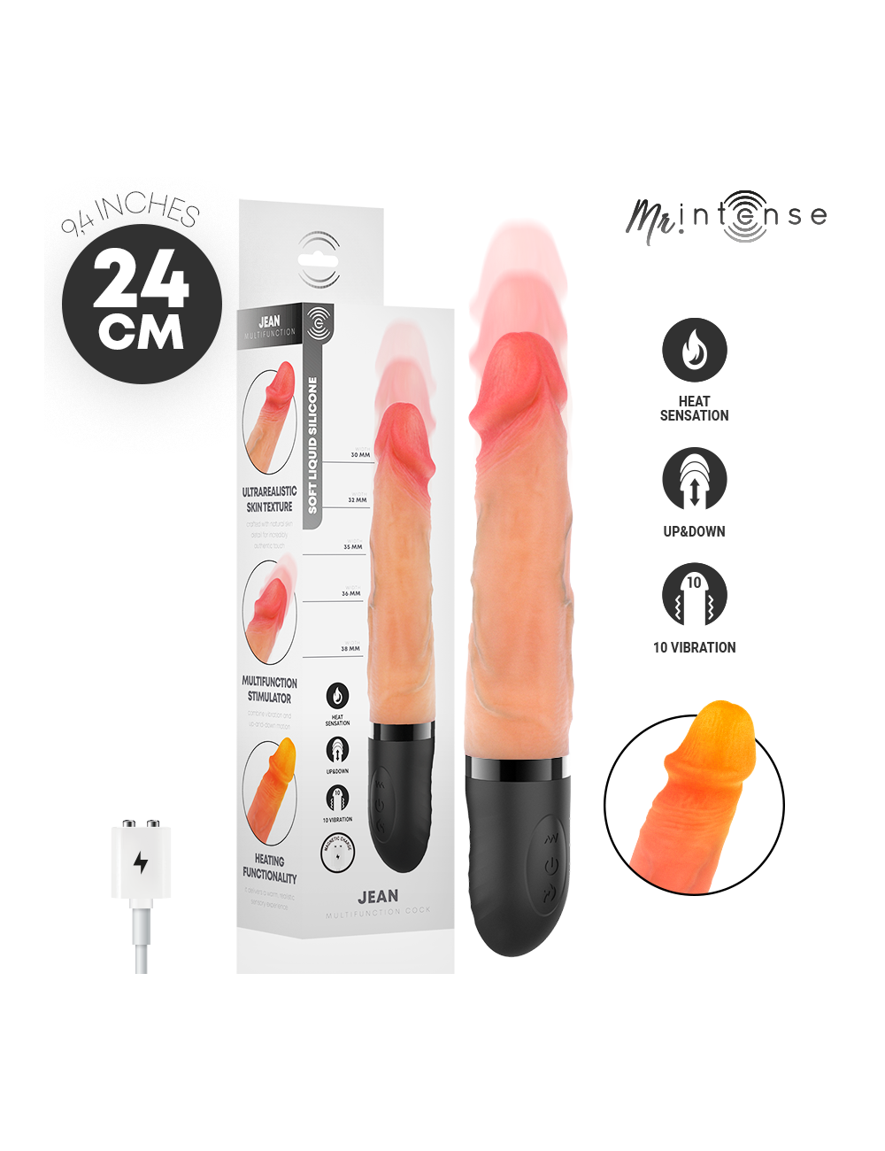 MR INTENSE - VIBRATORE JEANS SU E GIÙ IN SILICONE CON EFFETTO CALORE 24 CM -Ø- 3