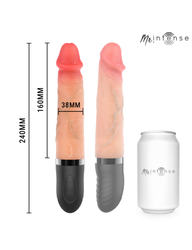 MR INTENSE - VIBRATORE JEANS SU E GIÙ IN SILICONE CON EFFETTO CALORE 24 CM -Ø- 3,8 CM
