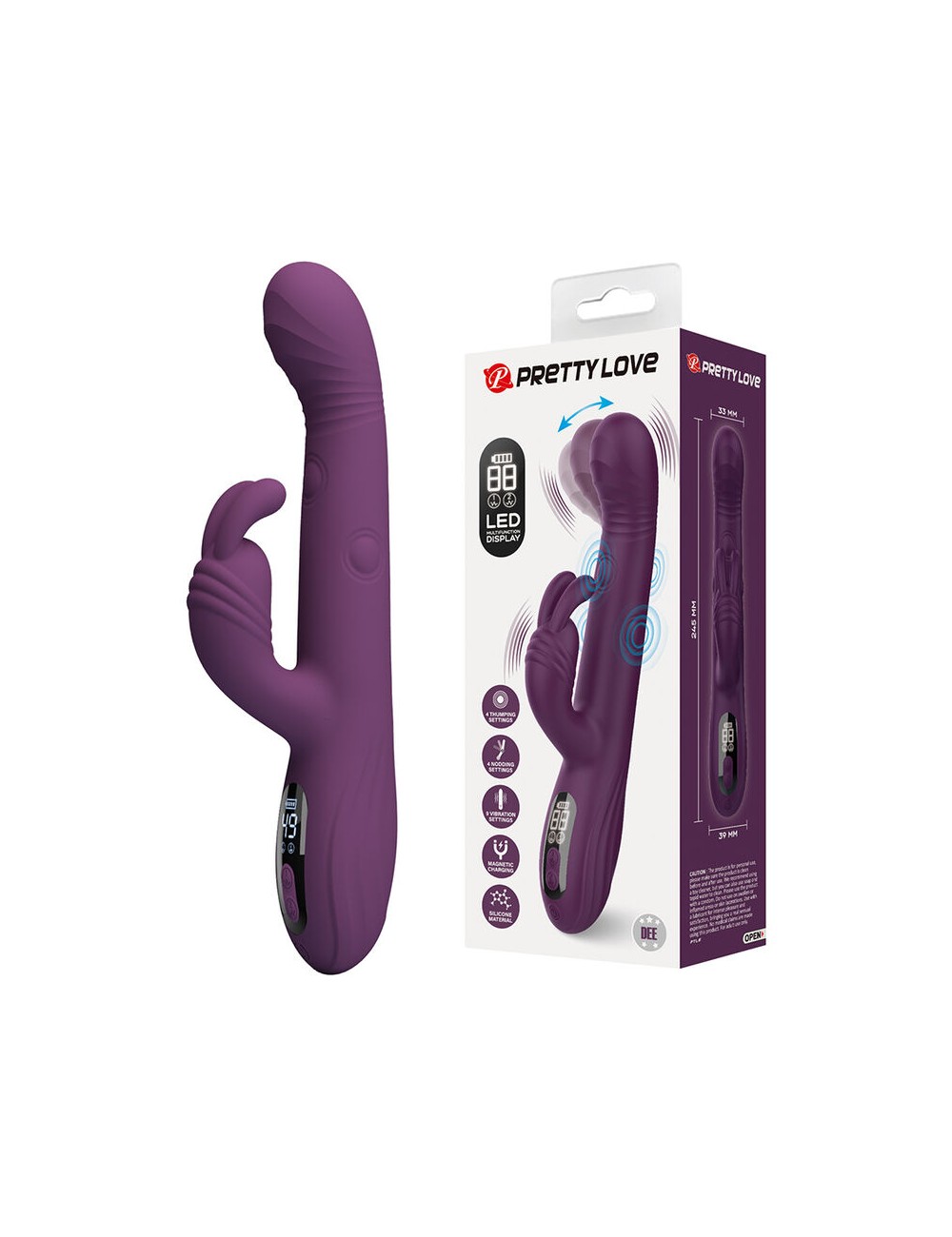 PRETTY LOVE - DEE VIBRATORE A CONIGLIO MULTIFUNZIONE OSCILLANTE E A PERCUSSIONE VIOLA