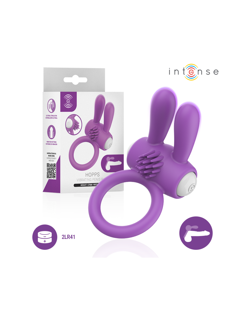 INTENSE - ANELLO VIBRANTE PER PENE LUPPS CON STIMOLAZIONE CLITORIDEA VIOLA