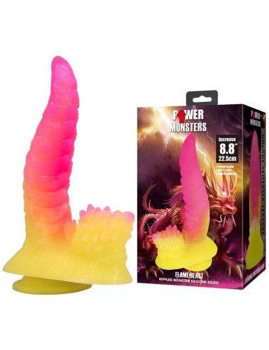 POWER MONSTERS - DILDO FANTASY MOSTRO ONDULATO CON VENTOSA 22,5 CM Ø 5,5 CM ROSA E GIALLO