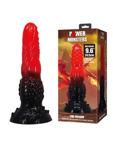 POWER MONSTERS - DILDO FANTASY DRAGO DI FUOCO CON VENTOSA 24,5 CM Ø 5,8 CM ROSSO E NERO