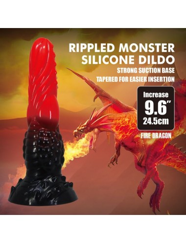 POWER MONSTERS - DILDO FANTASY DRAGO DI FUOCO CON VENTOSA 24,5 CM Ø 5,8 CM ROSSO E NERO