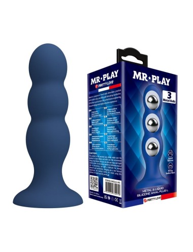 MR PLAY - PLUG ANALE CON SFERE METALLICHE E VENTOSA BLU
