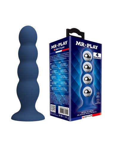 MR PLAY - PLUG ANALE CON 4 SFERE METALLICHE E VENTOSA BLU