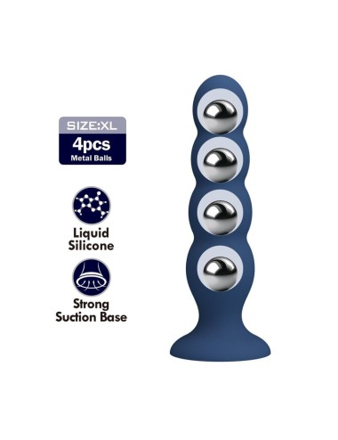 MR PLAY - PLUG ANALE CON 4 SFERE METALLICHE E VENTOSA BLU