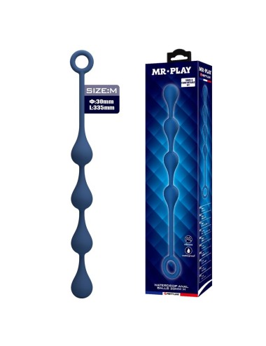 MR PLAY - PERLE ANALI IN SILICONE BLU TAGLIA M 33 CM