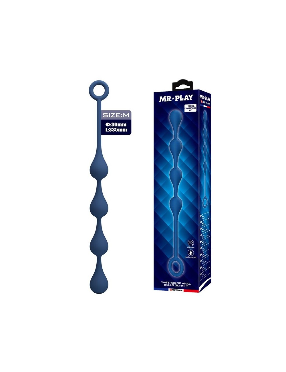 MR PLAY - PERLE ANALI IN SILICONE BLU TAGLIA M 33 CM