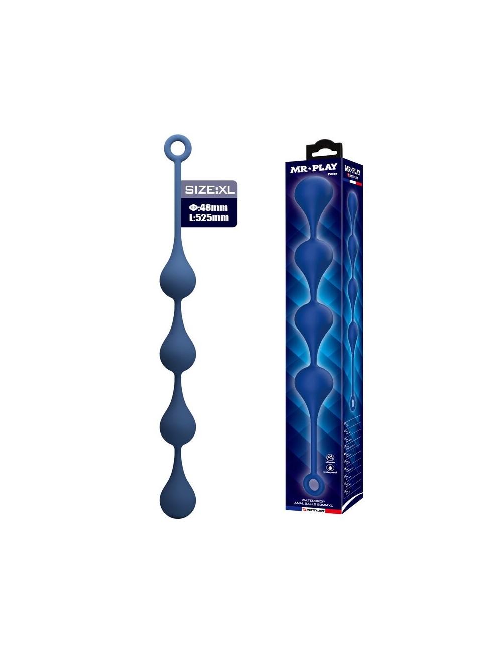 MR PLAY - PERLE ANALI IN SILICONE BLU TAGLIA XL 52