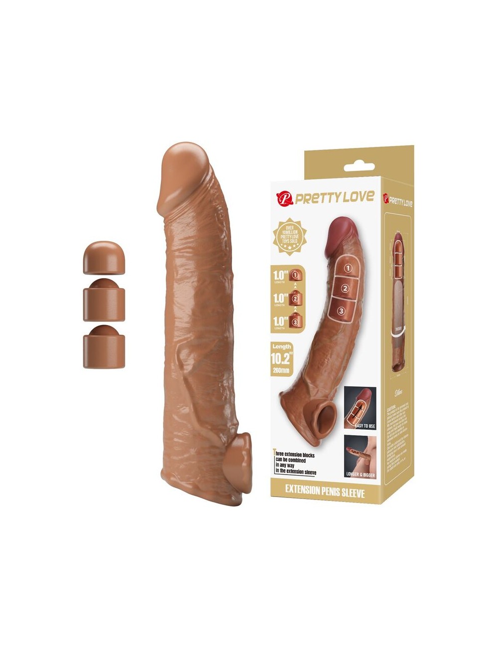 PRETTY LOVE - MANICOTTO REGOLABILE PER ALLUNGAMENTO DEL PENE 26 CM Ø 4 CM MARRONE