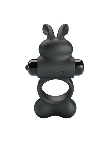 PRETTY LOVE - ANELLO PER PENE VIBRANTE CON STIMOLATORE A FORMA DI CONIGLIETTO, 10 FUNZIONI, NERO