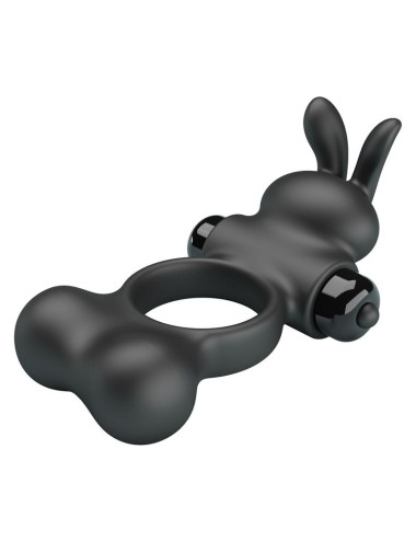 PRETTY LOVE - ANELLO PER PENE VIBRANTE CON STIMOLATORE A FORMA DI CONIGLIETTO, 10 FUNZIONI, NERO