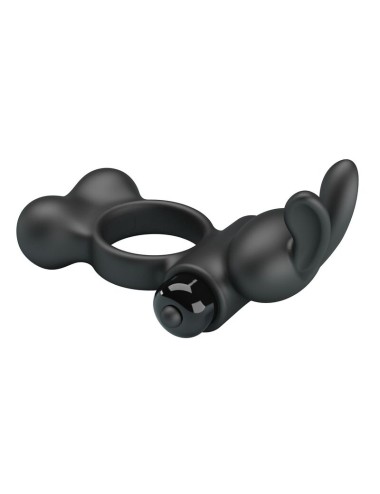 PRETTY LOVE - ANELLO PER PENE VIBRANTE CON STIMOLATORE A FORMA DI CONIGLIETTO, 10 FUNZIONI, NERO
