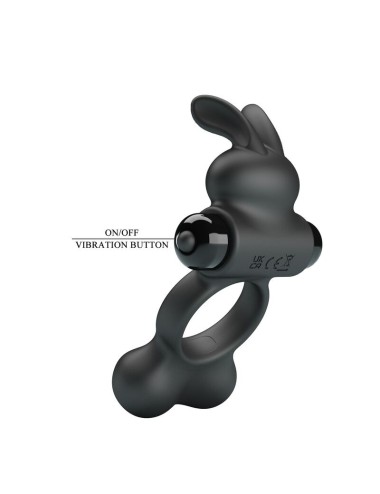 PRETTY LOVE - ANELLO PER PENE VIBRANTE CON STIMOLATORE A FORMA DI CONIGLIETTO, 10 FUNZIONI, NERO